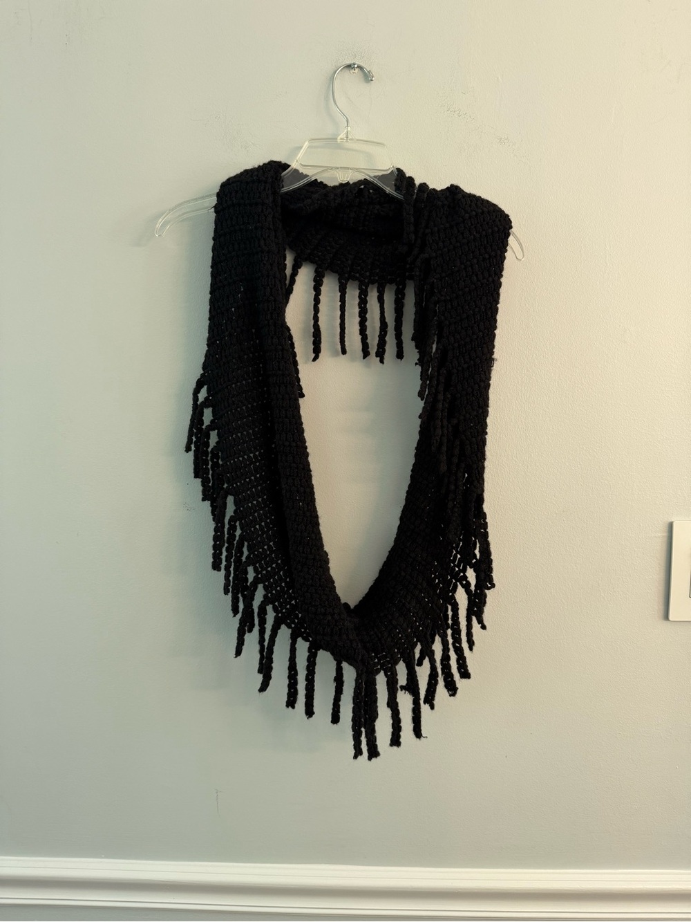 Black Fringe Knit Infinity Scarf - Women's Accessory